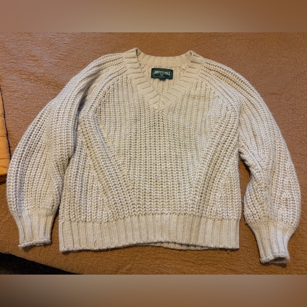 American Eagle Outfitters Cream V-Neck Sweater